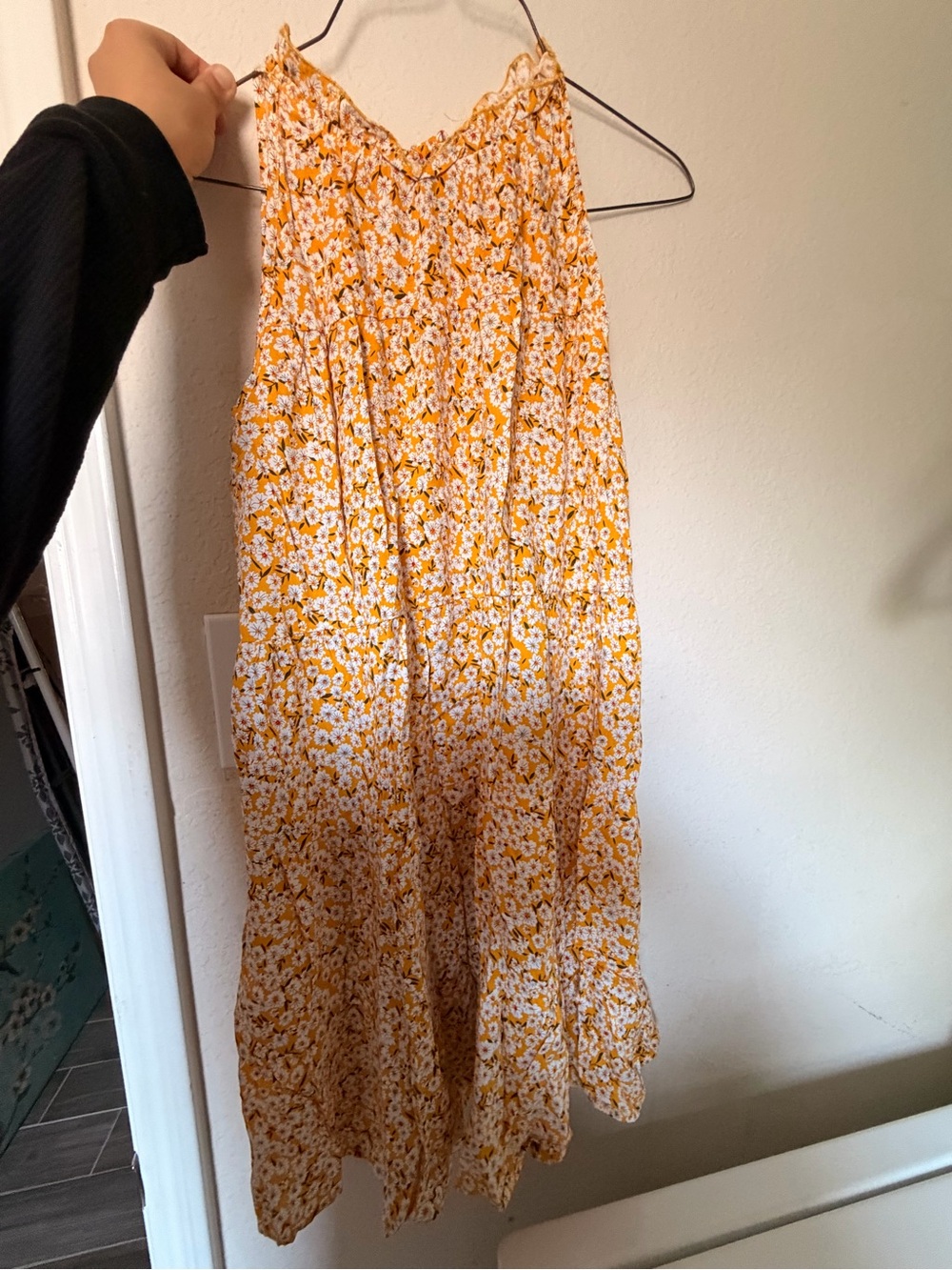 Floral Tiered Dress in Mustard Yellow